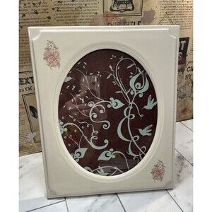 Cottagecore Farmhouse Porcelain Oval Photo Frame Ivory Pink Floral VTG 8x10